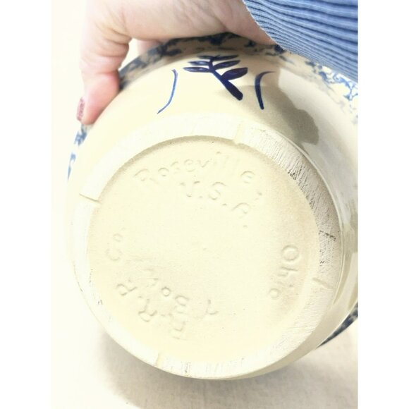2 Ransbottom Roseville Pottery Wheat Blue Spongeware Nesting Bowls 6 & 7 Inch - Picture 10 of 10